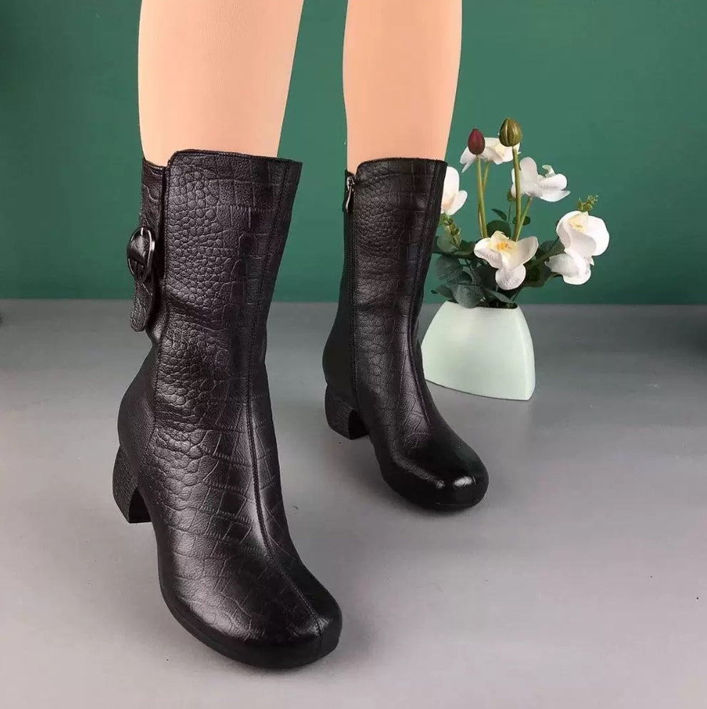 Bottes Femme Mi-Mollet Élégantes avec Talon Confort