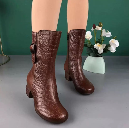 Bottes Femme Mi-Mollet Élégantes avec Talon Confort