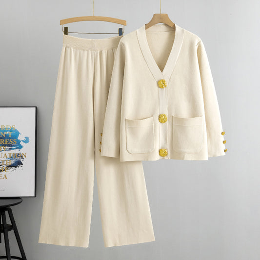 Ensemble cardigan tricoté à boucle métallique style décontracté