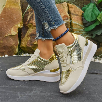 Baskets décontractées à semelle compensée rehaussante pour femmes