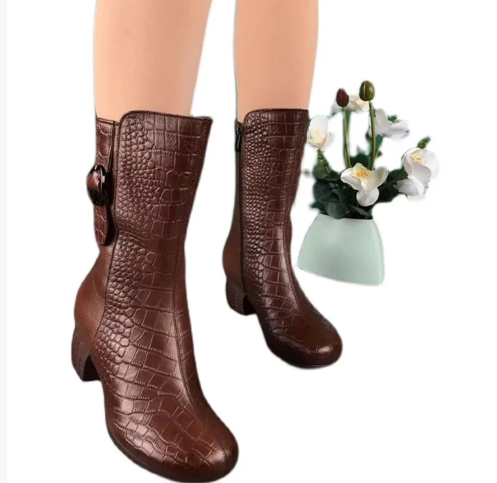 Bottes Femme Mi-Mollet Élégantes avec Talon Confort